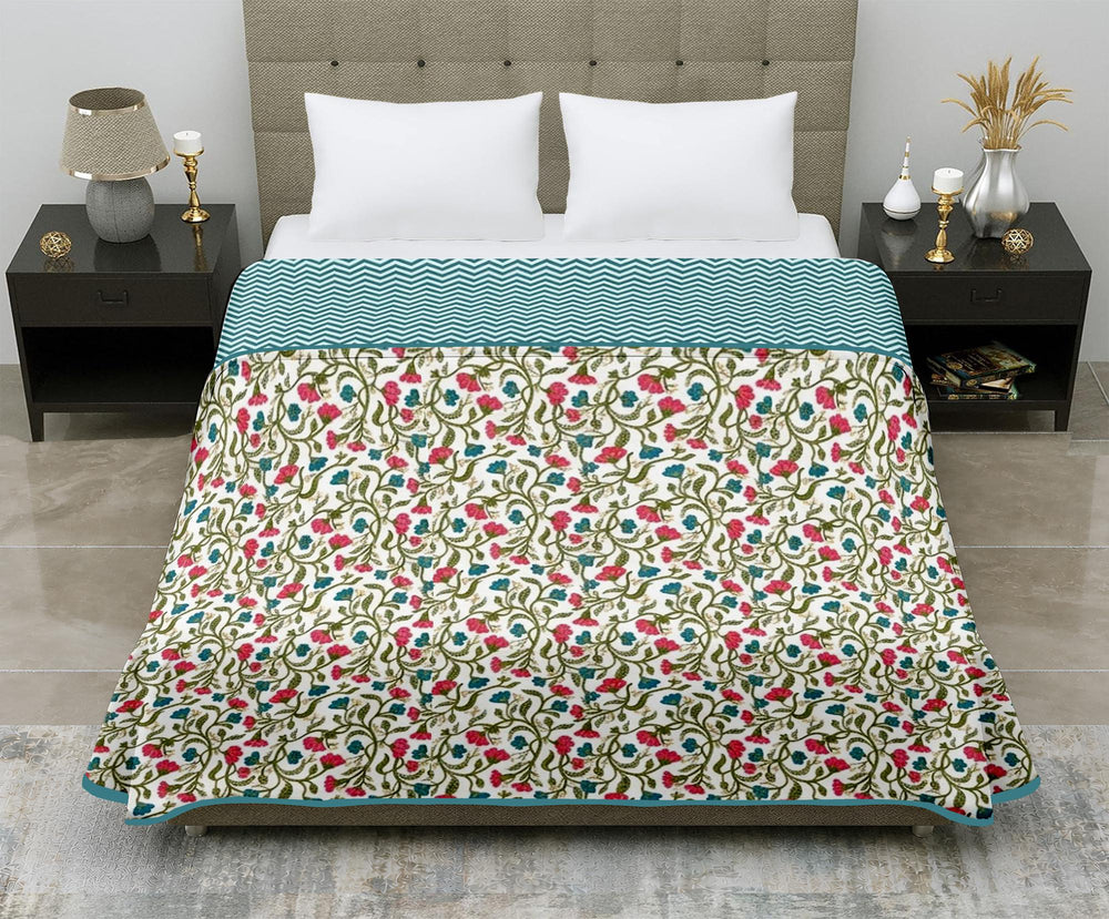 Aerosoft Single Dohar | Reversible Blanket  | Cotton Feel Fabric | Blue & Red Floral
