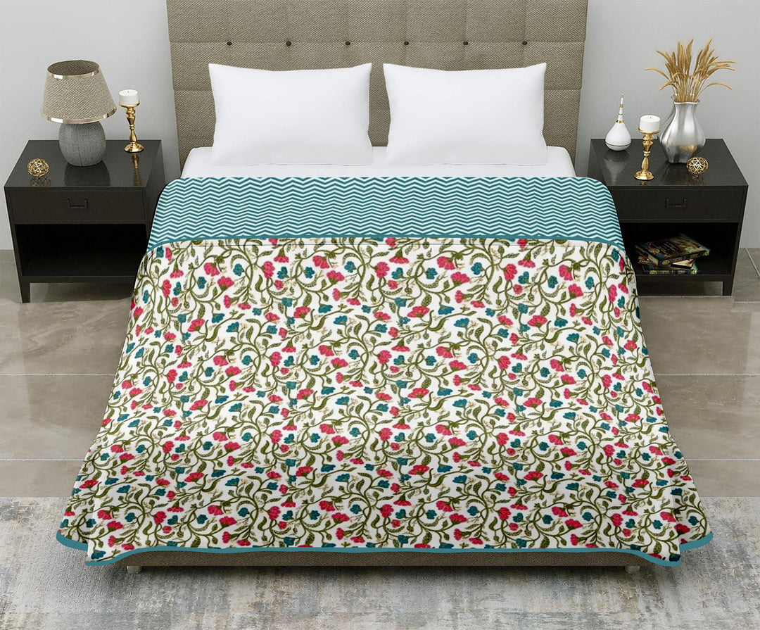 Aero Soft Single Dohar | Reversible Lightweight Blanket for AC Room & Summer Use | Blue & Red Floral