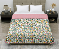 Aero Soft Single Dohar | Reversible Lightweight Blanket for AC Room & Summer Use | Yellow & Pink Floral