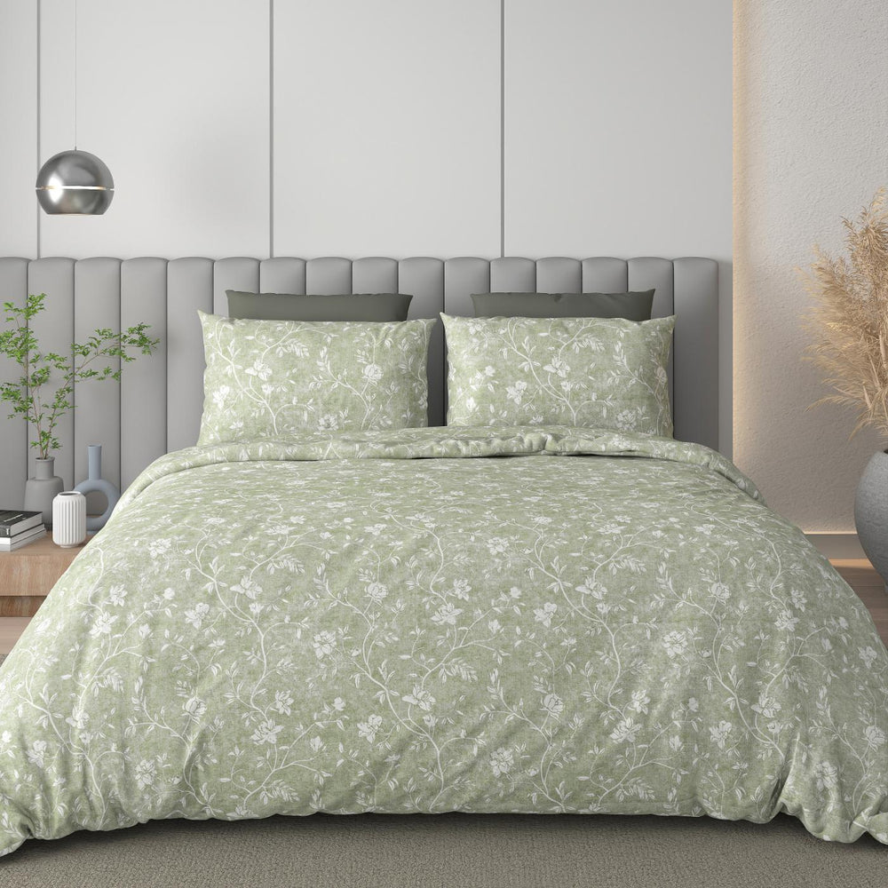 Luxe Loom King-Size Bedsheet  100% Cotton | 210 TC Sateen | Smooth & Silky Feel | Green & White Floral