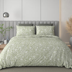 Luxe Loom King Size Flat Bedsheet Set | 210TC Premium Cotton Bedsheet | Green & White Floral