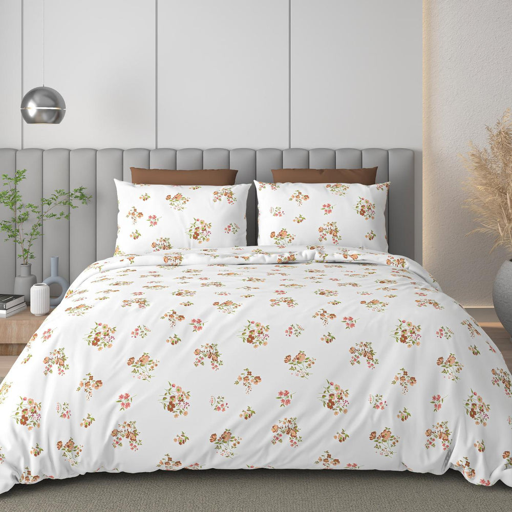 Luxe Loom King-Size Bedsheet  100% Cotton | 210 TC Sateen | Smooth & Silky Feel | Orange Floral