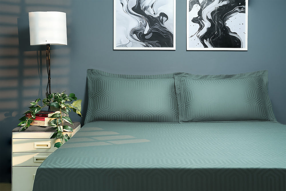 Bedcetera Ornate King Size Solids Bedsheet Pista Green Colour
