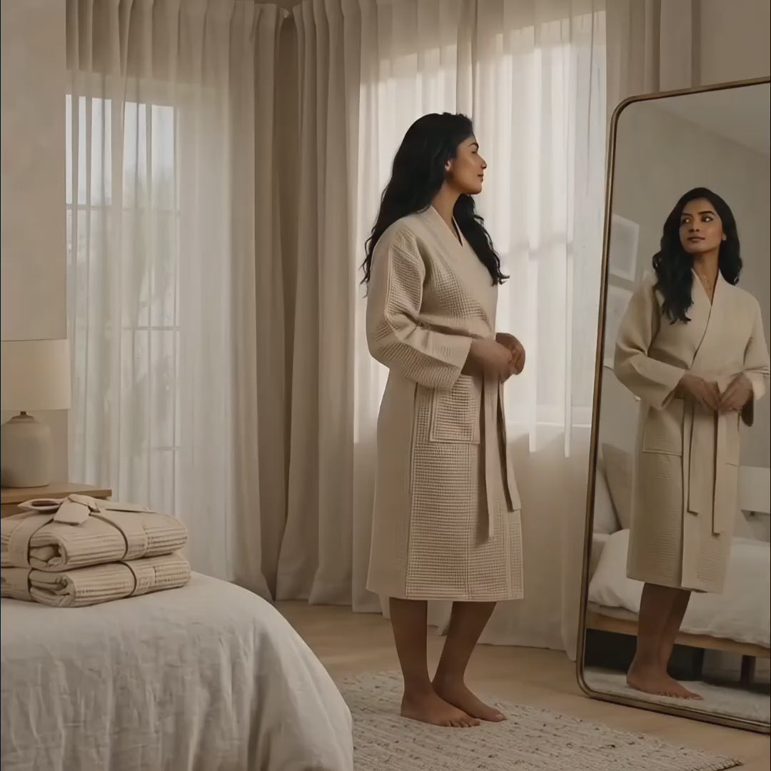 Luxury Waffle Bathrobes – Soft, Lightweight & Quick-Dry Comfort-Beige