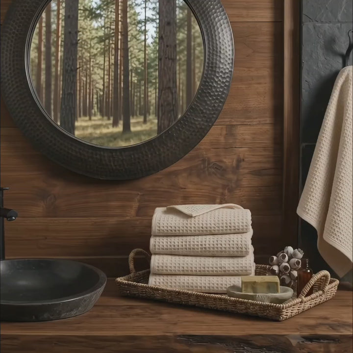 Premium Waffle Hand Towels – Soft, Absorbent & Quick-Dry Cotton-Beige