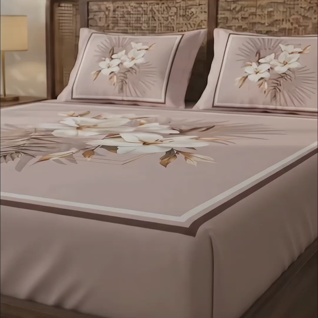 Aura  Print  3D  King-Size  Bedsheet  |  Pink Floral |  Cotton-Feel Realistic Prints