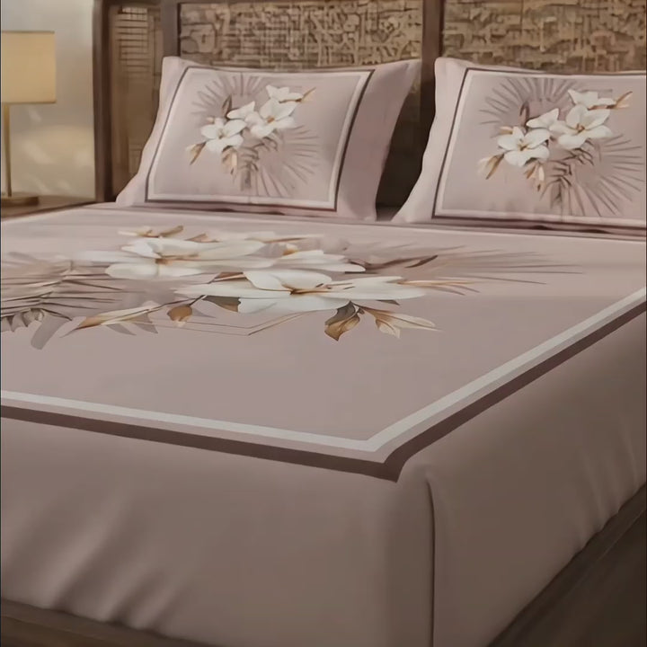 Aura  Print  3D  King-Size  Bedsheet  |  Pink Floral |  Cotton-Feel Realistic Prints