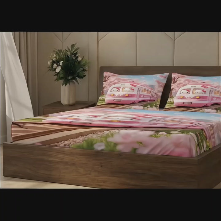 Luxury Pink Designer Bedsheet Set | Modern Geometric Print