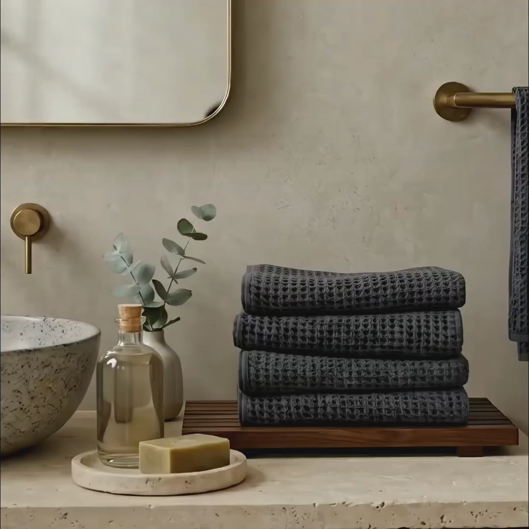 Premium Waffle Hand Towels – Soft, Absorbent & Quick-Dry Cotton-Charcole