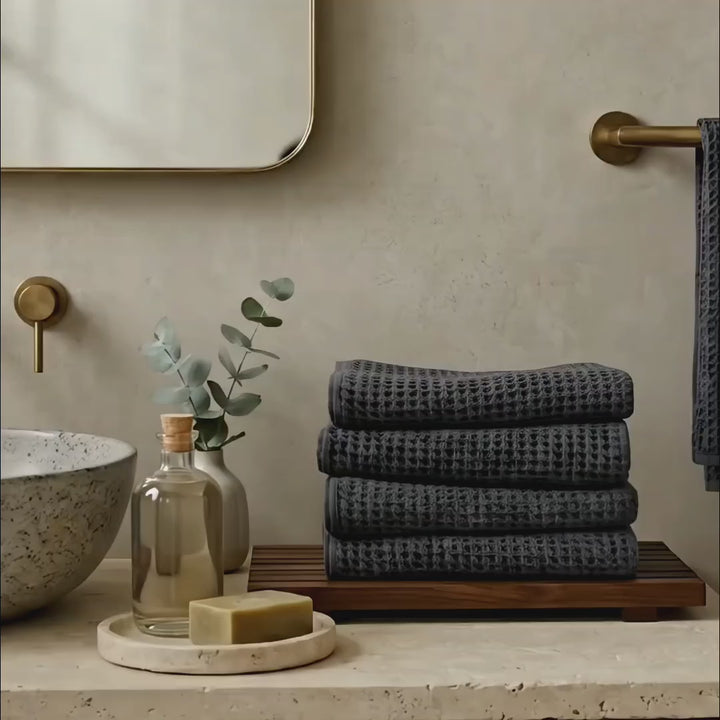 Premium Waffle Hand Towels – Soft, Absorbent & Quick-Dry Cotton-Charcole