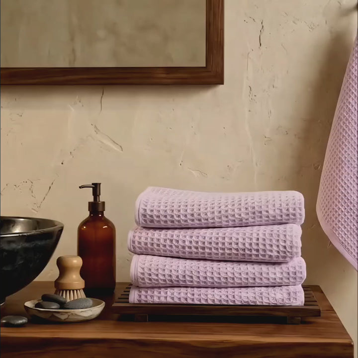 Premium Waffle Hand Towels – Soft, Absorbent & Quick-Dry Cotton-Pink