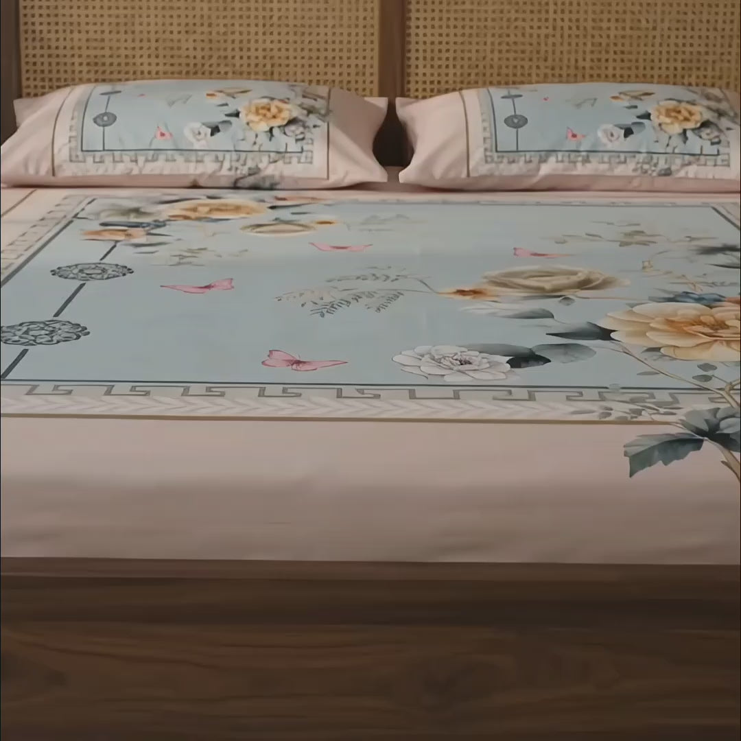 Aura  Print  3D  King-Size  Bedsheet  |   Pink Floral |  Cotton-Feel Realistic Prints