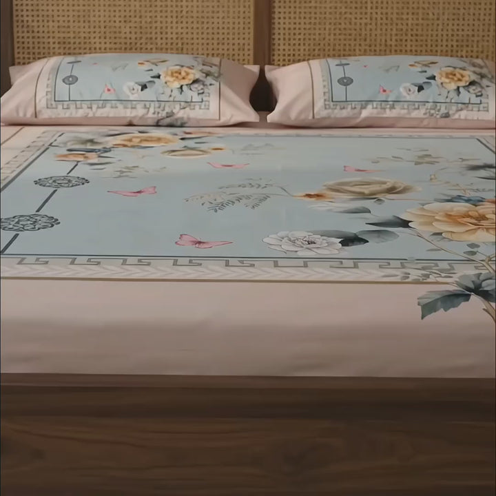 Aura  Print  3D  King-Size  Bedsheet  |   Pink Floral |  Cotton-Feel Realistic Prints