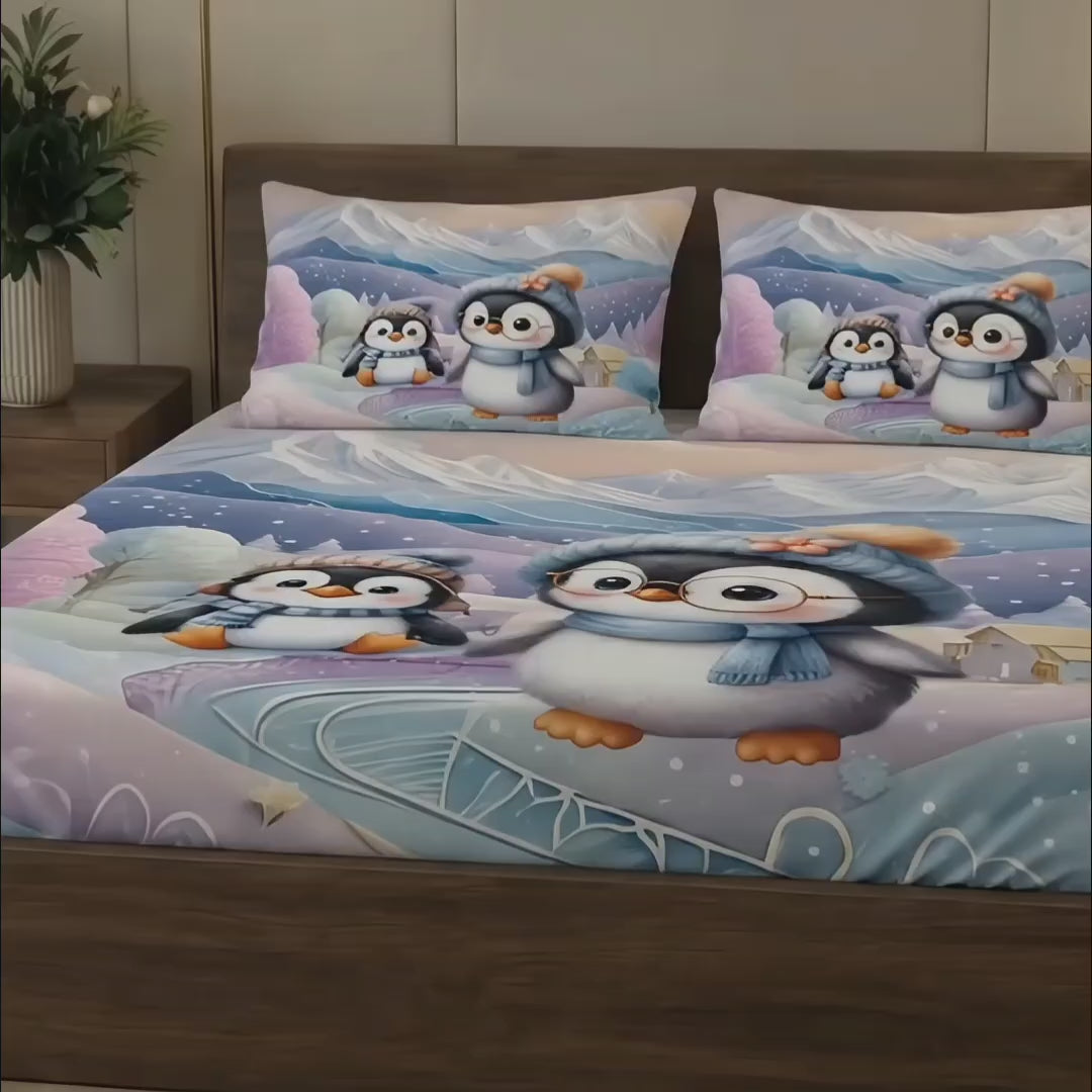 Magical Penguin Adventure Bedsheet Set – Aura Print Kids Collection