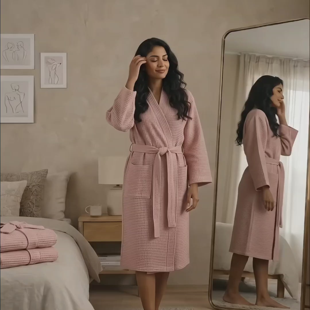 Luxury Waffle Bathrobes – Soft, Lightweight & Quick-Dry Comfort-Peach