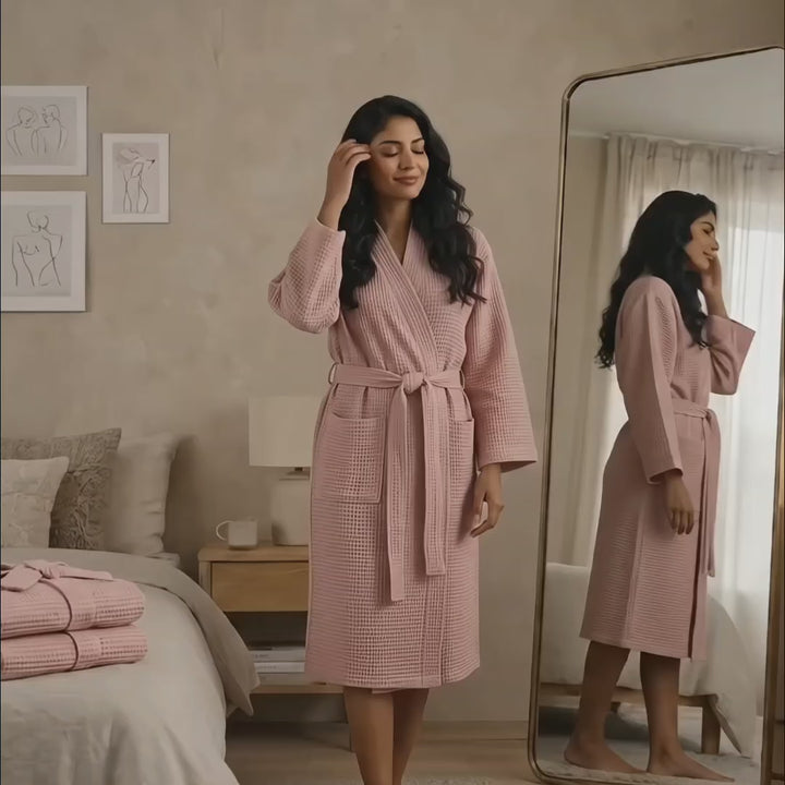 Luxury Waffle Bathrobes – Soft, Lightweight & Quick-Dry Comfort-Peach