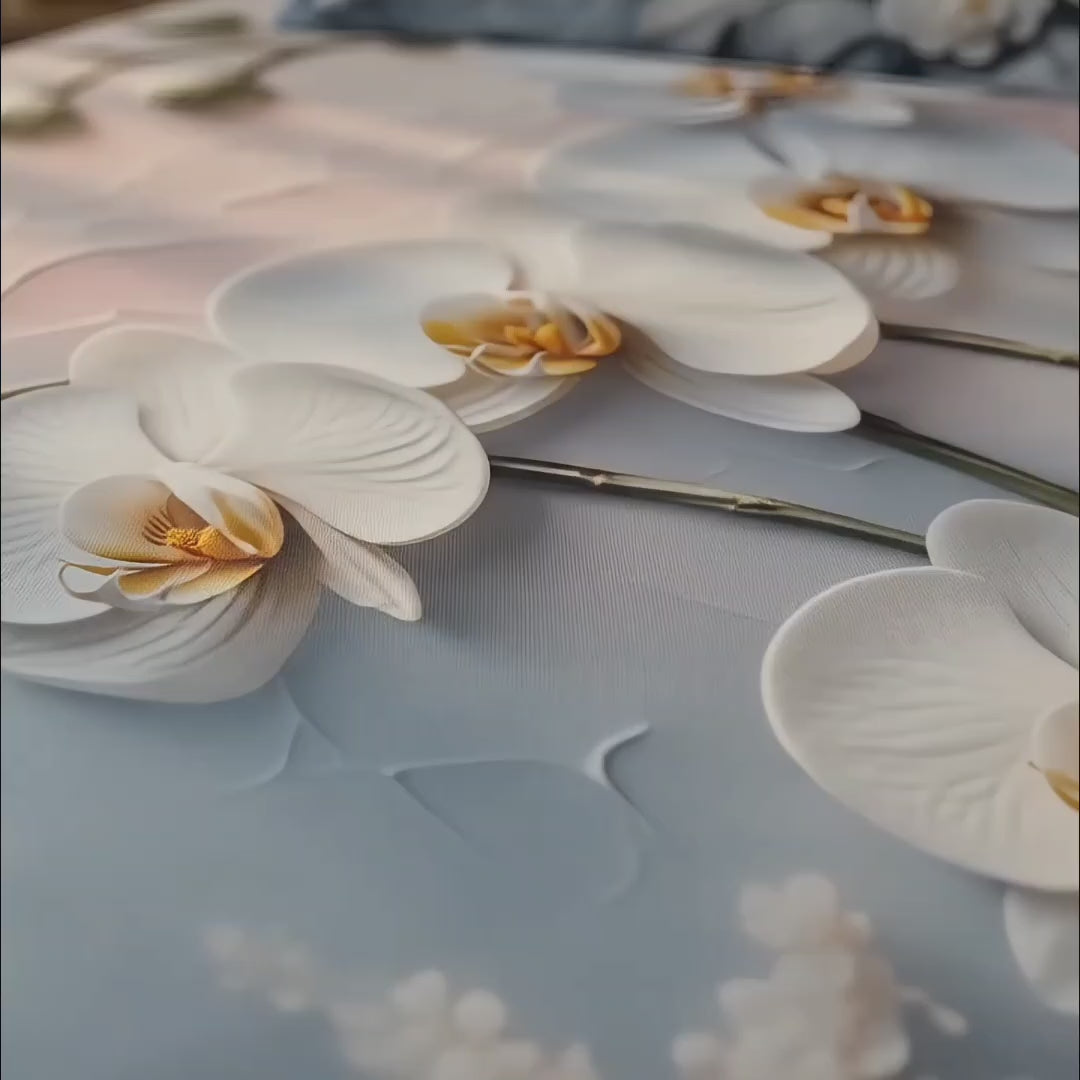 3D Aura Print Floral Bedsheet – Cotton Feel Fabric for Elegant Bedroom | White & Gray Floral