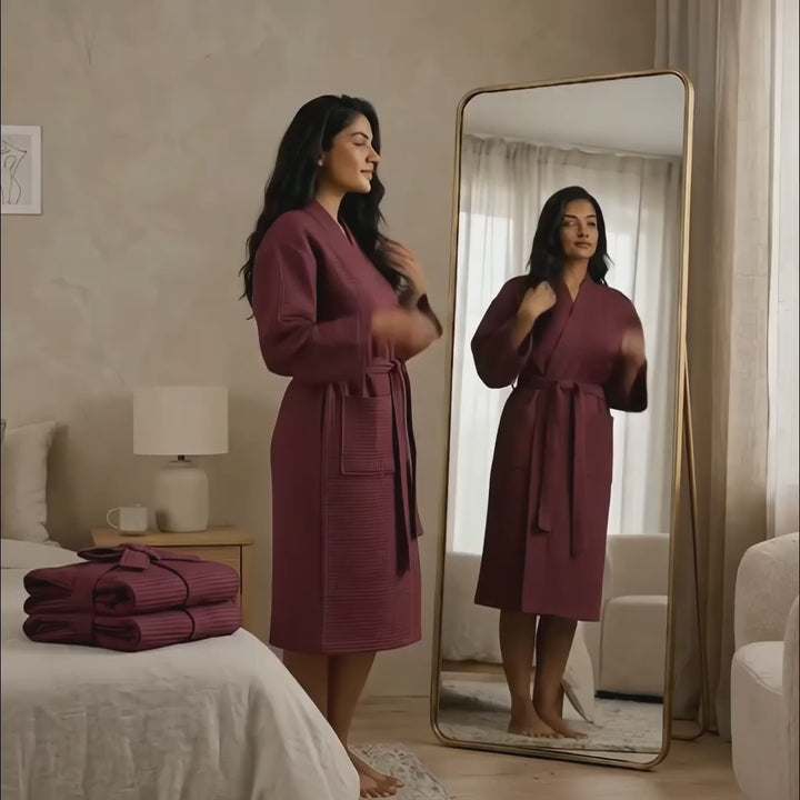 Luxury Waffle Bathrobes – Soft, Lightweight & Quick-Dry Comfort-Maroon
