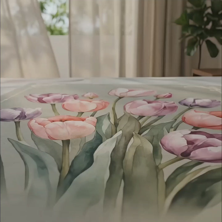 3D Aura Print Floral Bedsheet – Cotton Feel Fabric for Elegant Bedrooms | Pink & Purple Floral
