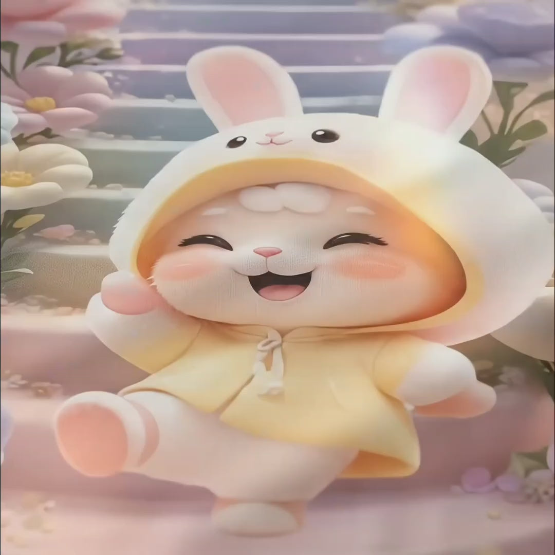 Pastel Purple and Pink Bunny Character Bedsheet with 2 Pillowcases -Aura Print
