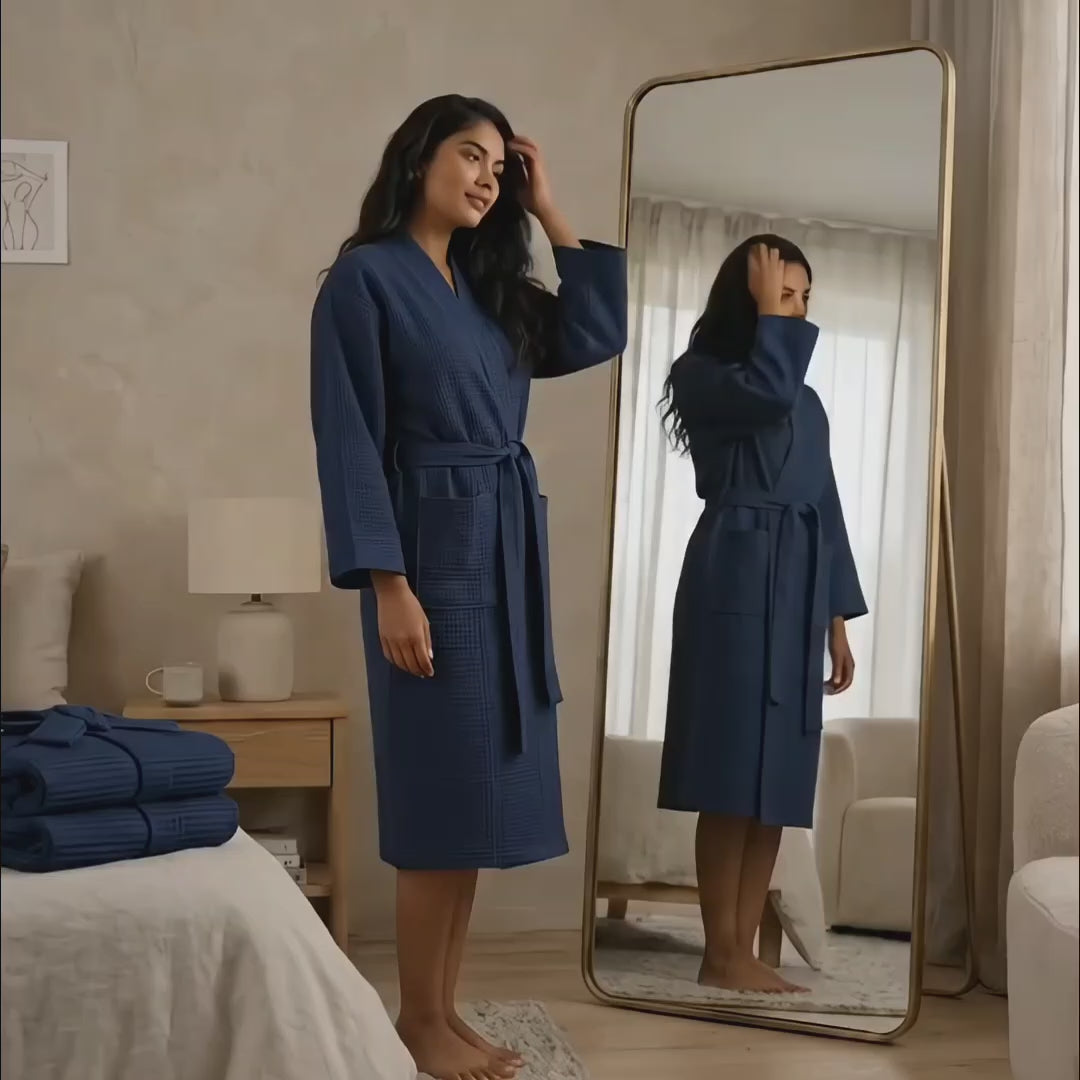 Luxury Waffle Bathrobes – Soft, Lightweight & Quick-Dry Comfort-Navy Blue