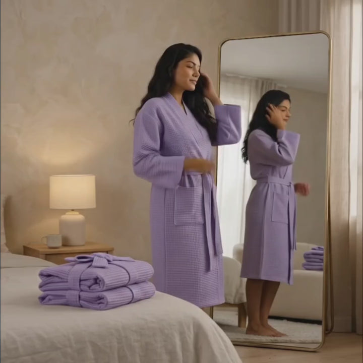 Luxury Waffle Bathrobes – Soft, Lightweight & Quick-Dry Comfort-Lavender