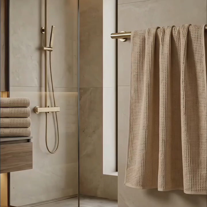 Premium Waffle Bath Towel set of 2  – Soft, Absorbent & Quick-Dry Luxury Linen-Beige