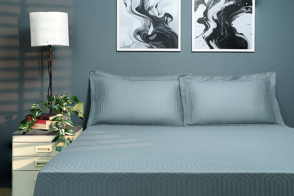 Bedcetera Ornate King Size Solids Bedsheet Slate Blue colour