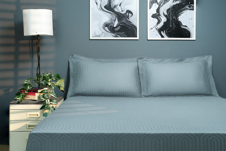 Bedcetera Ornate King Size Solids Bedsheet Slate Blue color